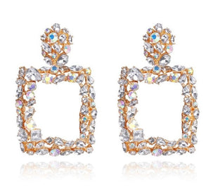 KMVEXO Pink Statement Earrings for Women Crystal AB Big Earring 2019 New Rhinestone Drop Earing Luxury Geometric Fashion Jewelry