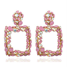 Load image into Gallery viewer, KMVEXO Pink Statement Earrings for Women Crystal AB Big Earring 2019 New Rhinestone Drop Earing Luxury Geometric Fashion Jewelry
