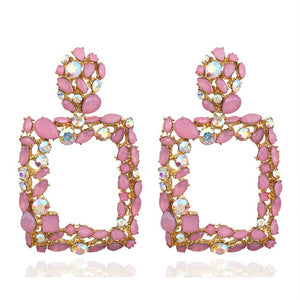 KMVEXO Pink Statement Earrings for Women Crystal AB Big Earring 2019 New Rhinestone Drop Earing Luxury Geometric Fashion Jewelry