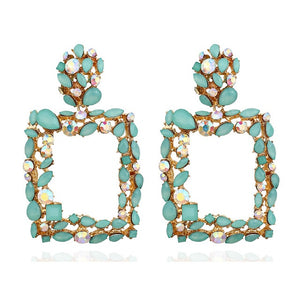 KMVEXO Pink Statement Earrings for Women Crystal AB Big Earring 2019 New Rhinestone Drop Earing Luxury Geometric Fashion Jewelry