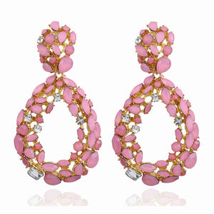 KMVEXO Pink Statement Earrings for Women Crystal AB Big Earring 2019 New Rhinestone Drop Earing Luxury Geometric Fashion Jewelry