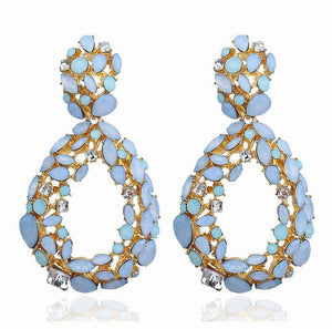 KMVEXO Pink Statement Earrings for Women Crystal AB Big Earring 2019 New Rhinestone Drop Earing Luxury Geometric Fashion Jewelry