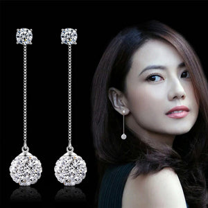 Original Handmade Earing Silver 925 Shambhala Crystal Ball Rhinestone Silver Plated Jewelry Long Fringed Tassel Earrings