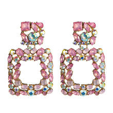 Load image into Gallery viewer, KMVEXO Pink Statement Earrings for Women Crystal AB Big Earring 2019 New Rhinestone Drop Earing Luxury Geometric Fashion Jewelry

