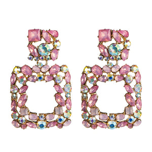KMVEXO Pink Statement Earrings for Women Crystal AB Big Earring 2019 New Rhinestone Drop Earing Luxury Geometric Fashion Jewelry