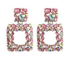 Load image into Gallery viewer, KMVEXO Pink Statement Earrings for Women Crystal AB Big Earring 2019 New Rhinestone Drop Earing Luxury Geometric Fashion Jewelry
