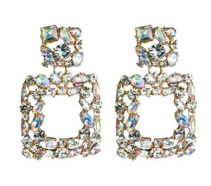 KMVEXO Pink Statement Earrings for Women Crystal AB Big Earring 2019 New Rhinestone Drop Earing Luxury Geometric Fashion Jewelry