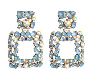 KMVEXO Pink Statement Earrings for Women Crystal AB Big Earring 2019 New Rhinestone Drop Earing Luxury Geometric Fashion Jewelry