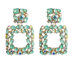 KMVEXO Pink Statement Earrings for Women Crystal AB Big Earring 2019 New Rhinestone Drop Earing Luxury Geometric Fashion Jewelry