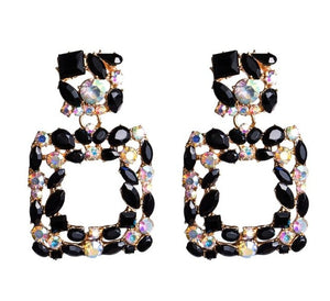 KMVEXO Pink Statement Earrings for Women Crystal AB Big Earring 2019 New Rhinestone Drop Earing Luxury Geometric Fashion Jewelry
